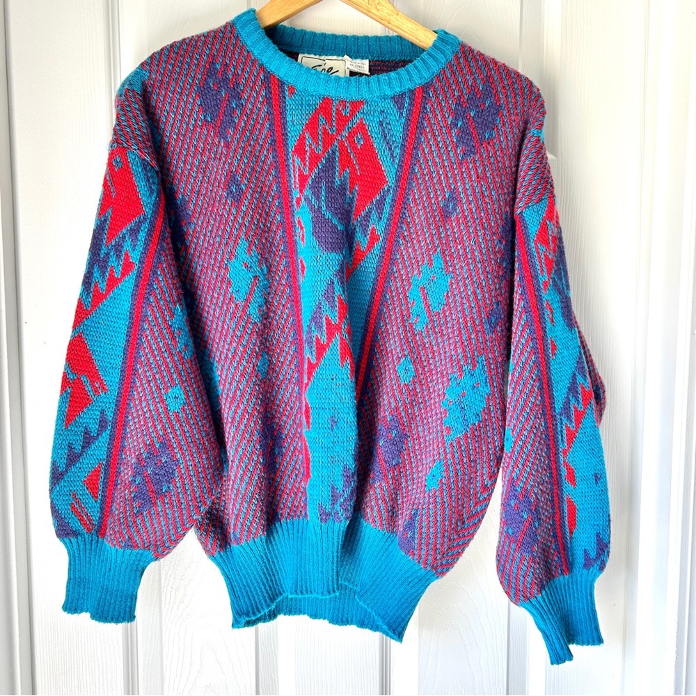 Vintage Ebe Aztec Sweater Teal 90s